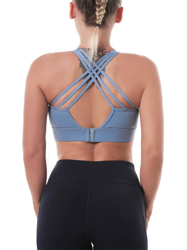 Women Activewear Medium Impact Criss Cross Back Sexy Running Bra Top