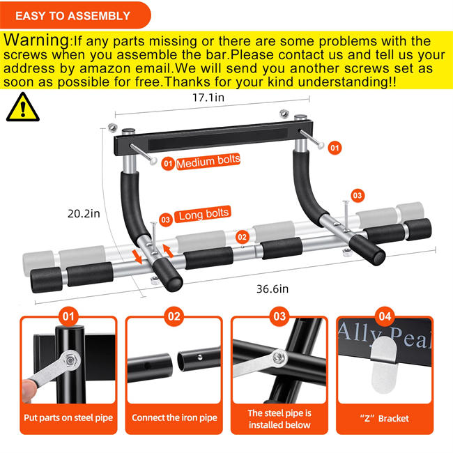 Pull Up Bar for Doorway | Thickened Steel Max Limit 440 lbs Upper Body Fitness Workout Bar| Multi-Grip Strength for Doorway | Indoor Chin-Up Bar Fitness Trainer for Home Gym Portable