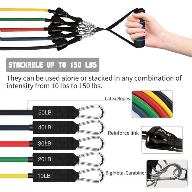 23Pcs Resistance Bands Set Workout Bands, 5 Stackable Exercise Bands with Handles, 5 Resistance Loop Bands, Jump Rope, Figure 8 Resistance Band, Headband, Cooling Towel