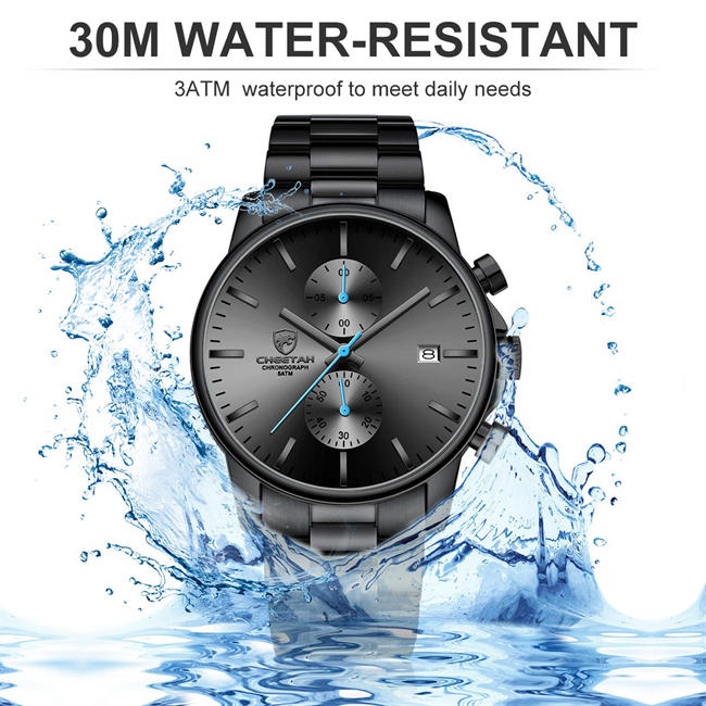 Fashion Business Mens Watches with Stainless Steel Waterproof Chronograph Quartz Watch for Men, Auto Date